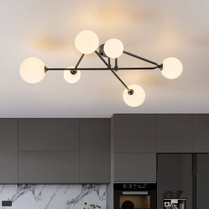 LightFixturesUSA - Black Frosted Bubble Linear Sputnik Semi Flush Mount - Ceiling Light - Black - 