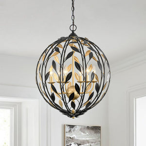LightFixturesUSA - Black Gold Candle Style Leaf Vine Iron Orb Chandelier - Chandelier - 6 - Lt - 