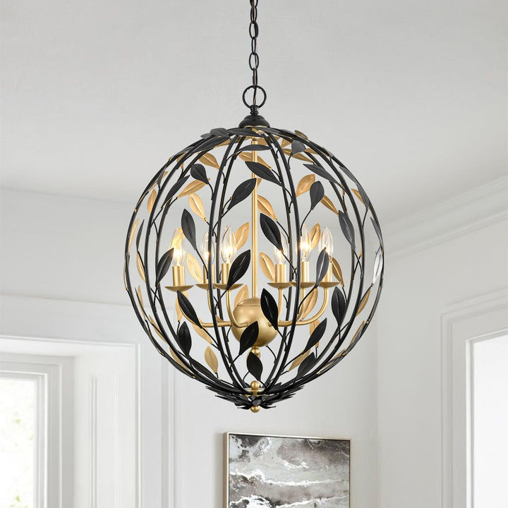 LightFixturesUSA - Black Gold Candle Style Leaf Vine Iron Orb Chandelier - Chandelier - 6 - Lt - 