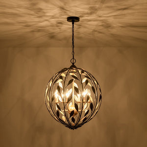 LightFixturesUSA - Black Gold Candle Style Leaf Vine Iron Orb Chandelier - Chandelier - 6 - Lt - 