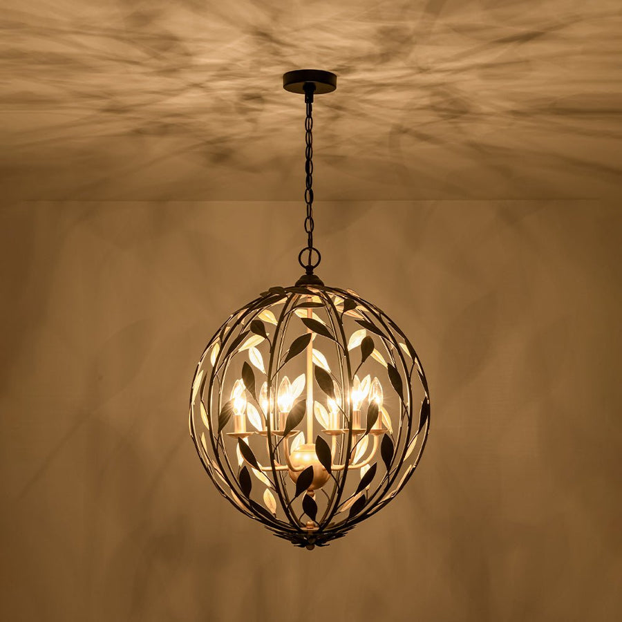 LightFixturesUSA - Black Gold Candle Style Leaf Vine Iron Orb Chandelier - Chandelier - 6 - Lt - 