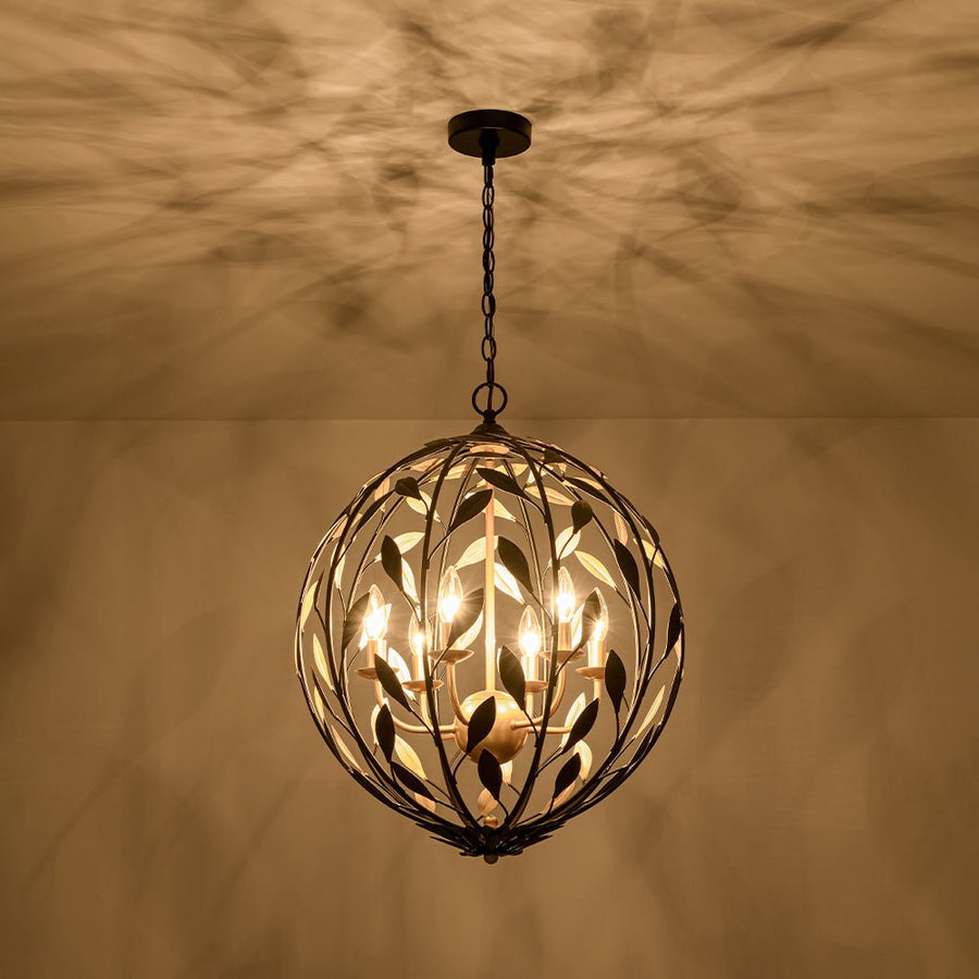 LightFixturesUSA - Black Gold Candle Style Leaf Vine Iron Orb Chandelier - Chandelier - 6 - Lt - 