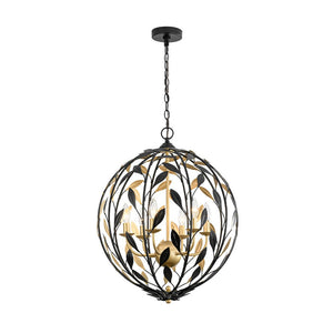 LightFixturesUSA - Black Gold Candle Style Leaf Vine Iron Orb Chandelier - Chandelier - 6 - Lt - 