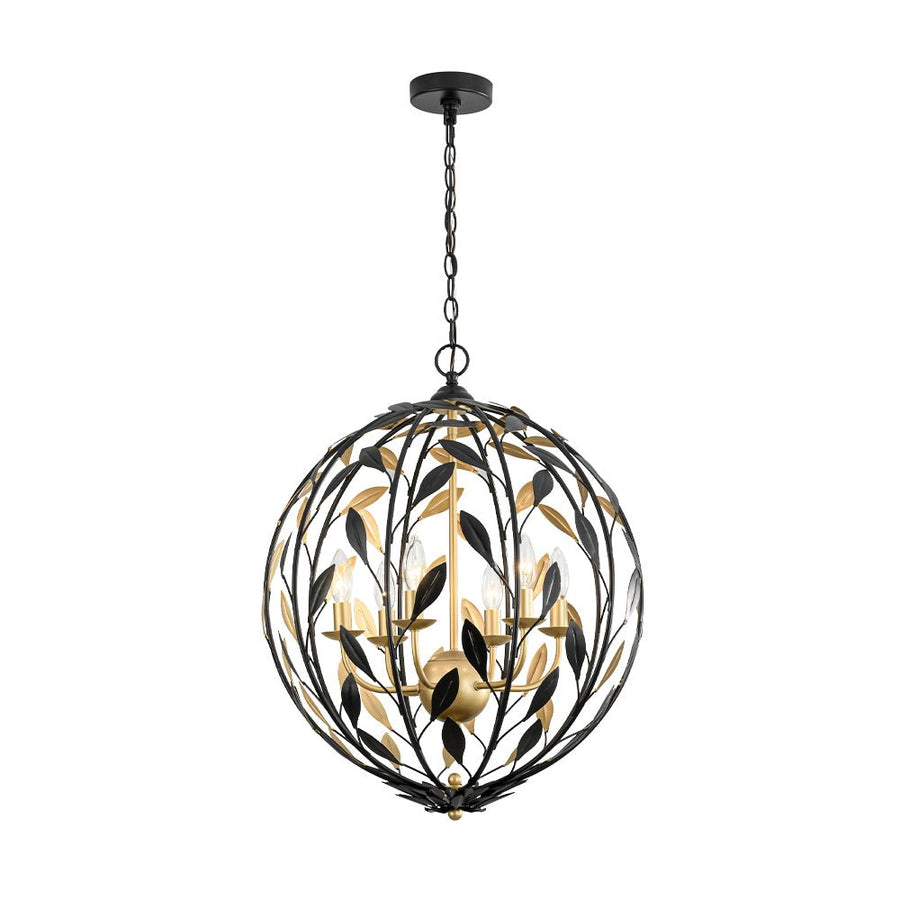 LightFixturesUSA - Black Gold Candle Style Leaf Vine Iron Orb Chandelier - Chandelier - 6 - Lt - 