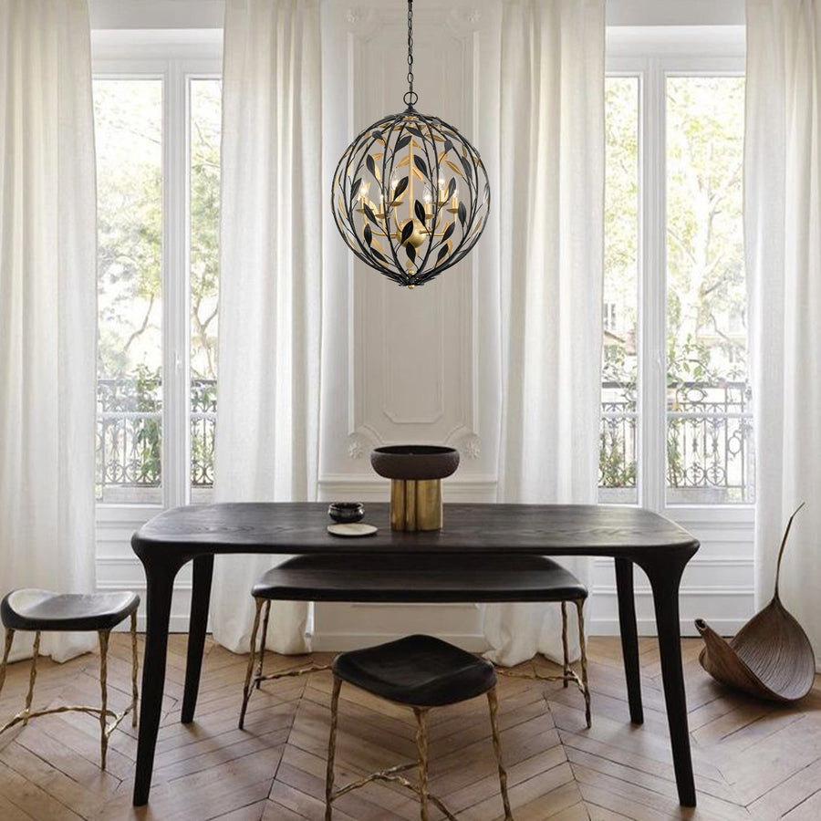 LightFixturesUSA - Black Gold Candle Style Leaf Vine Iron Orb Chandelier - Chandelier - 6 - Lt - 