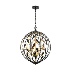 LightFixturesUSA - Black Gold Candle Style Leaf Vine Iron Orb Chandelier - Chandelier - 6 - Lt - 