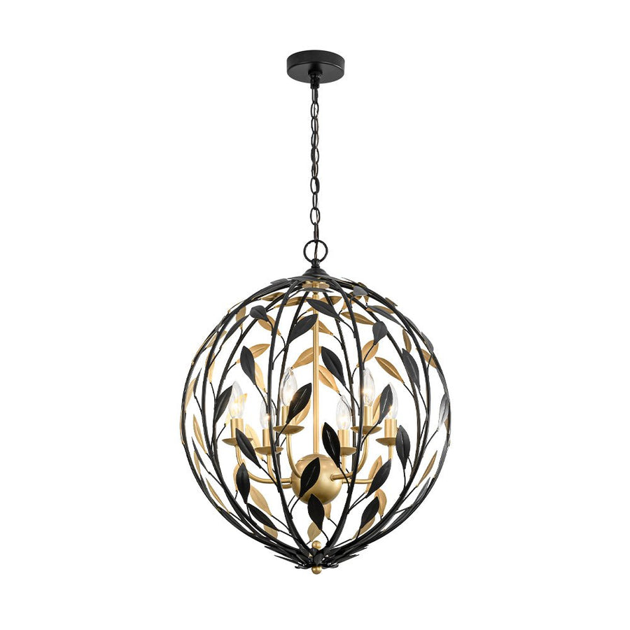 LightFixturesUSA - Black Gold Candle Style Leaf Vine Iron Orb Chandelier - Chandelier - 6 - Lt - 