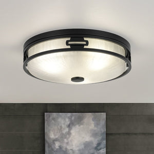 LightFixturesUSA - Black Round Frosted Crackled Glass Flush Mount Light - Ceiling Light - 11.8 in - 
