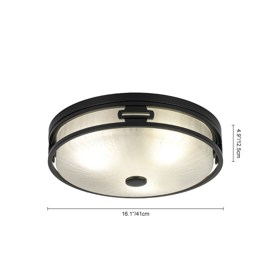 LightFixturesUSA - Black Round Frosted Crackled Glass Flush Mount Light - Ceiling Light - 16.1 in - 