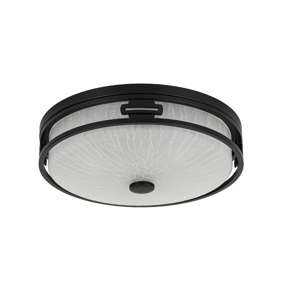 LightFixturesUSA - Black Round Frosted Crackled Glass Flush Mount Light - Ceiling Light - 16.1 in - 