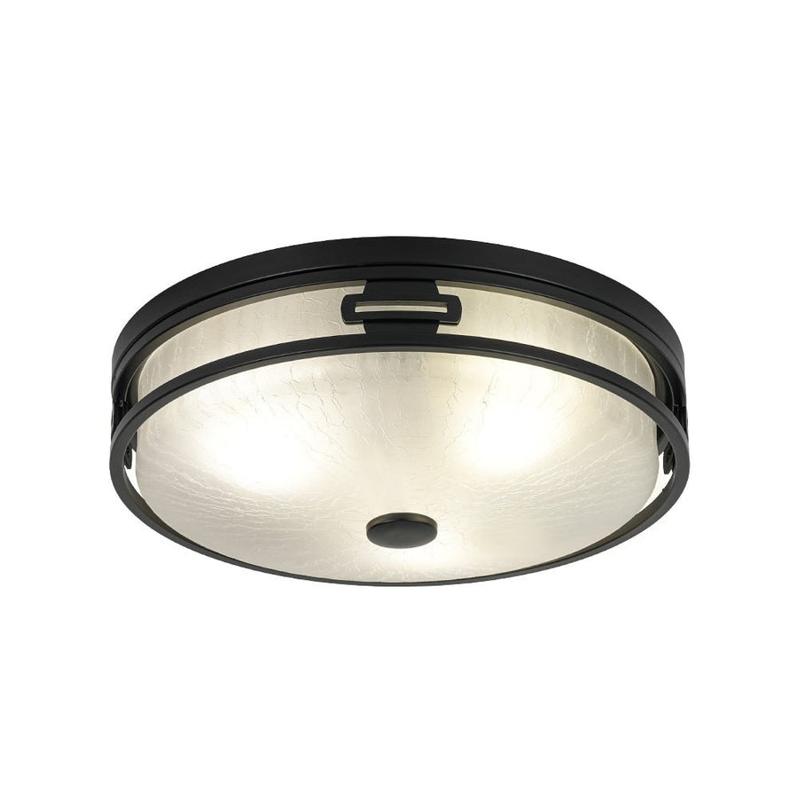 LightFixturesUSA - Black Round Frosted Crackled Glass Flush Mount Light - Ceiling Light - 16.1 in - 