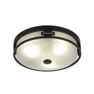 LightFixturesUSA - Black Round Frosted Crackled Glass Flush Mount Light - Ceiling Light - 16.1 in - 