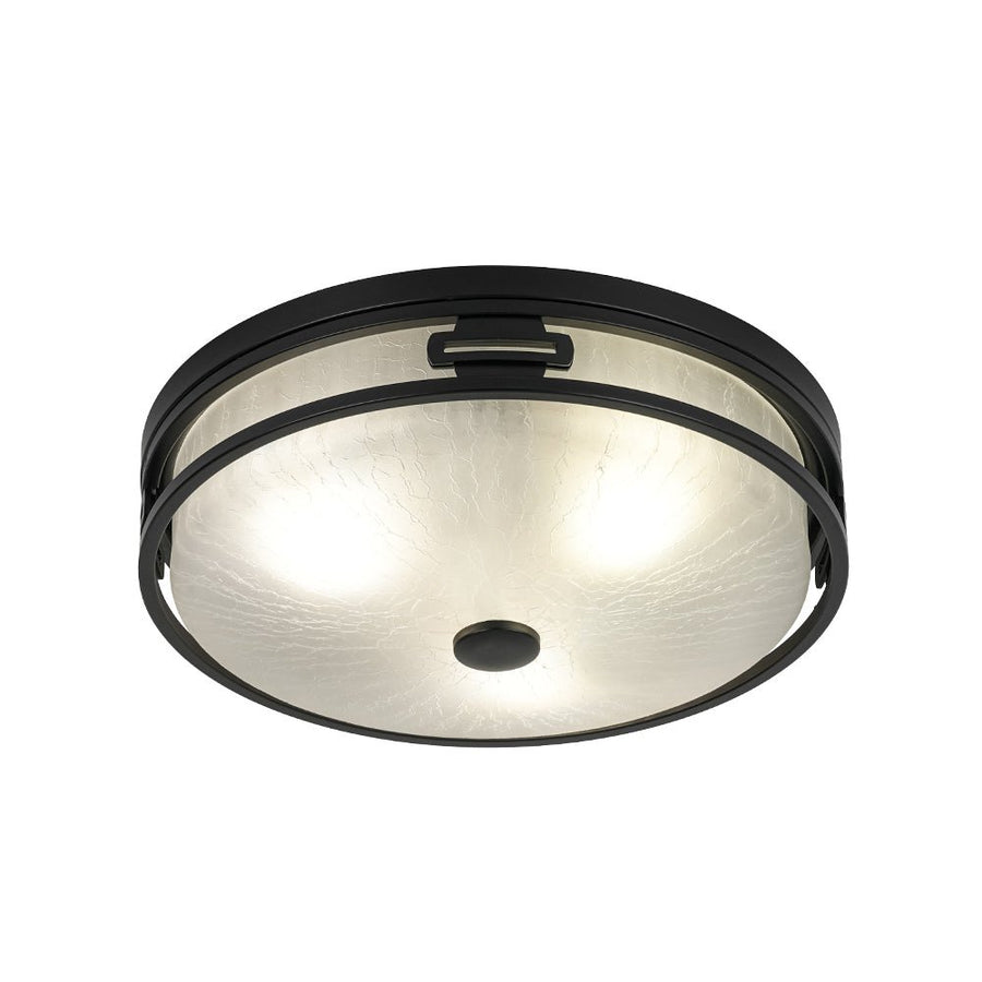 LightFixturesUSA - Black Round Frosted Crackled Glass Flush Mount Light - Ceiling Light - 16.1 in - 