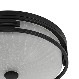 LightFixturesUSA - Black Round Frosted Crackled Glass Flush Mount Light - Ceiling Light - 16.1 in - 