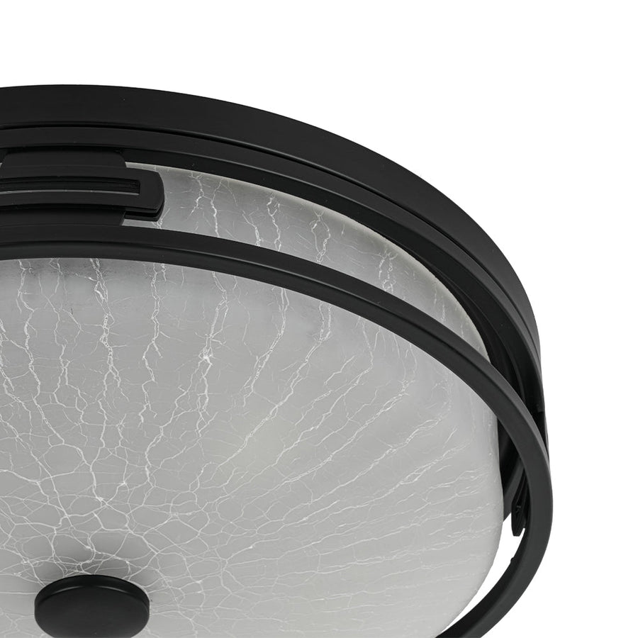 LightFixturesUSA - Black Round Frosted Crackled Glass Flush Mount Light - Ceiling Light - 16.1 in - 