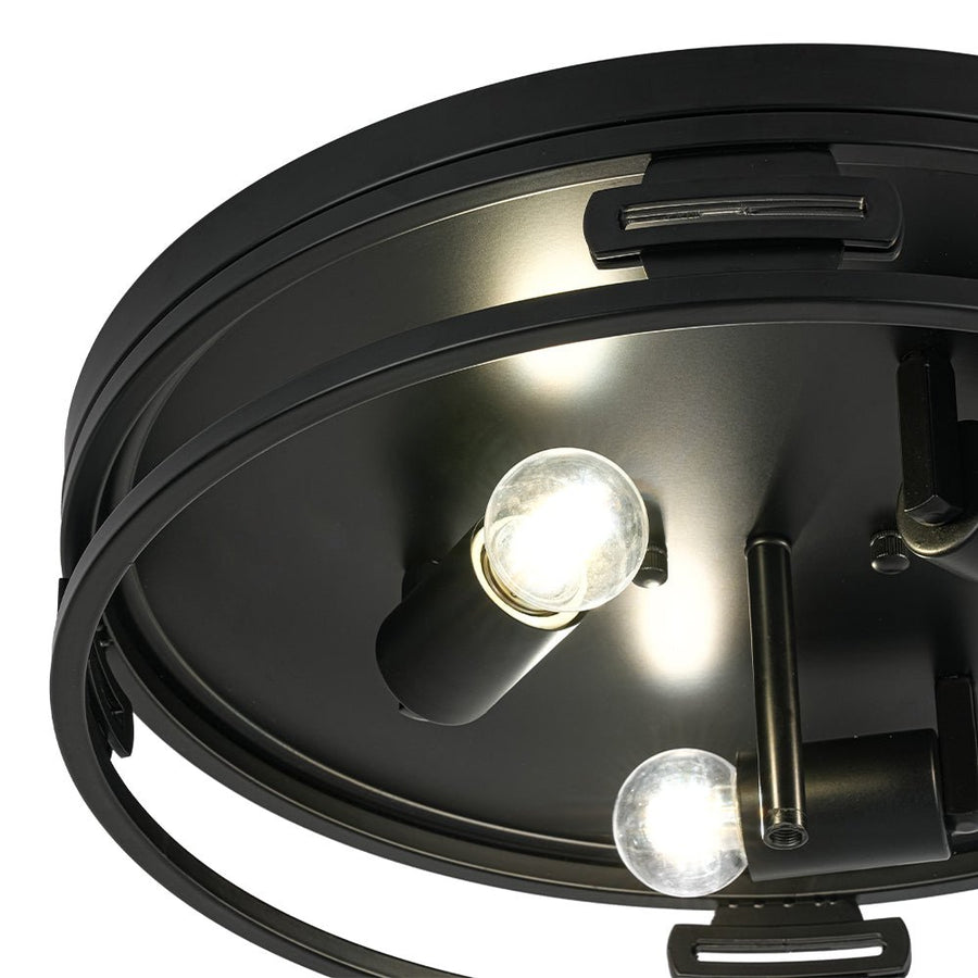 LightFixturesUSA - Black Round Frosted Crackled Glass Flush Mount Light - Ceiling Light - 16.1 in - 