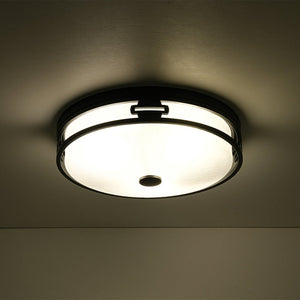 LightFixturesUSA - Black Round Frosted Crackled Glass Flush Mount Light - Ceiling Light - 16.1 in - 