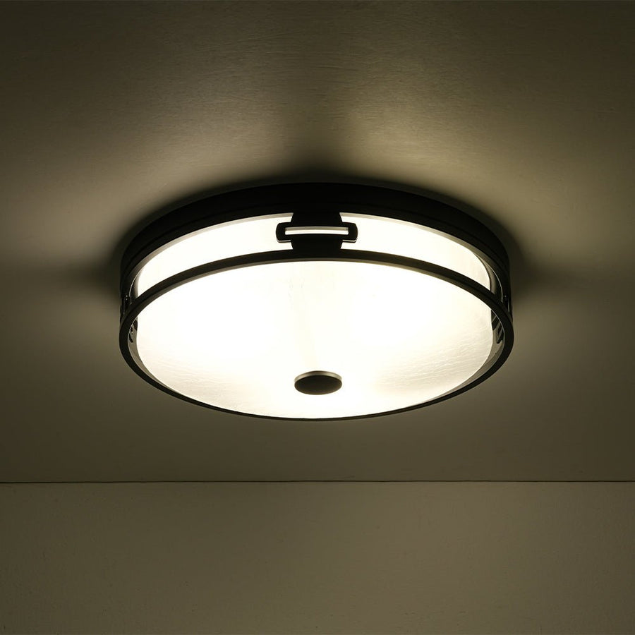 LightFixturesUSA - Black Round Frosted Crackled Glass Flush Mount Light - Ceiling Light - 16.1 in - 
