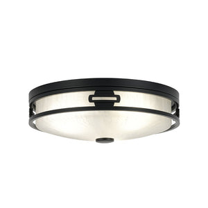 LightFixturesUSA - Black Round Frosted Crackled Glass Flush Mount Light - Ceiling Light - 16.1 in - 