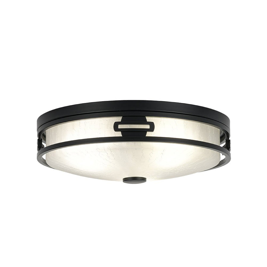 LightFixturesUSA - Black Round Frosted Crackled Glass Flush Mount Light - Ceiling Light - 16.1 in - 