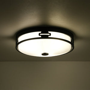 LightFixturesUSA - Black Round Frosted Crackled Glass Flush Mount Light - Ceiling Light - 16.1 in - 