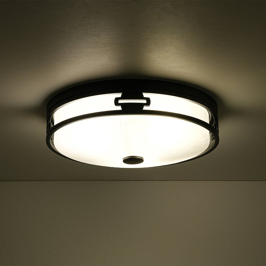 LightFixturesUSA - Black Round Frosted Crackled Glass Flush Mount Light - Ceiling Light - 16.1 in - 