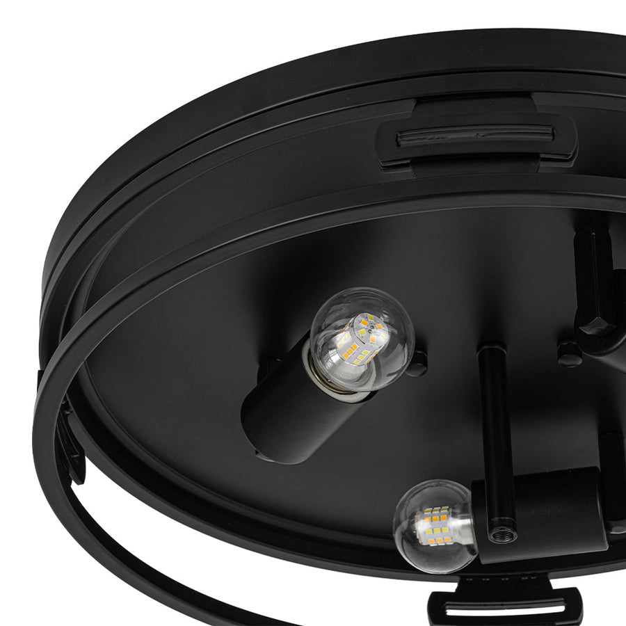 LightFixturesUSA - Black Round Frosted Crackled Glass Flush Mount Light - Ceiling Light - 16.1 in - 