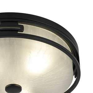 LightFixturesUSA - Black Round Frosted Crackled Glass Flush Mount Light - Ceiling Light - 16.1 in - 