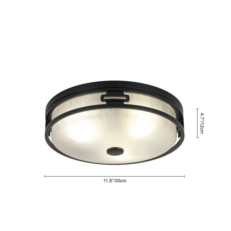 LightFixturesUSA - Black Round Frosted Crackled Glass Flush Mount Light - Ceiling Light - 16.1 in - 