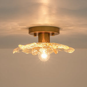 LightFixturesUSA - Bloom 1 - Light Snow Lotus Clear Glass Flower Semi Flush Mount - Ceiling Light - 9.8 in - 