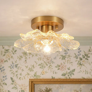 LightFixturesUSA - Bloom 1 - Light Snow Lotus Clear Glass Flower Semi Flush Mount - Ceiling Light - 9.8 in - 