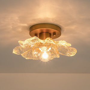 LightFixturesUSA - Bloom 1 - Light Snow Lotus Clear Glass Flower Semi Flush Mount - Ceiling Light - 9.8 in - 