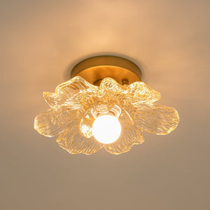 LightFixturesUSA - Bloom 1 - Light Snow Lotus Clear Glass Flower Semi Flush Mount - Ceiling Light - 9.8 in - 
