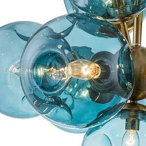 LightFixturesUSA-Bloom 10-Light Cluster Amber Glass Round Bubble Chandelier-Chandelier-Blue Glass-
