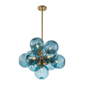 LightFixturesUSA-Bloom 10-Light Cluster Amber Glass Round Bubble Chandelier-Chandelier-Blue Glass-