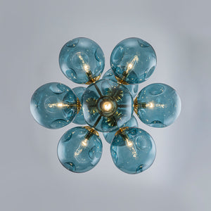 LightFixturesUSA-Bloom 10-Light Cluster Amber Glass Round Bubble Chandelier-Chandelier-Blue Glass-