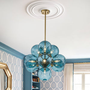 LightFixturesUSA-Bloom 10-Light Cluster Amber Glass Round Bubble Chandelier-Chandelier-Blue Glass-