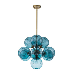 LightFixturesUSA-Bloom 10-Light Cluster Amber Glass Round Bubble Chandelier-Chandelier-Blue Glass-