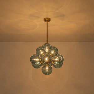 LightFixturesUSA-Bloom 10-Light Cluster Amber Glass Round Bubble Chandelier-Chandelier-Blue Glass-