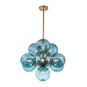 LightFixturesUSA-Bloom 10-Light Cluster Amber Glass Round Bubble Chandelier-Chandelier-Blue Glass-