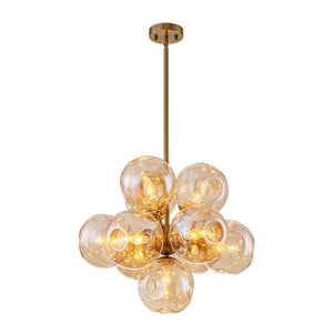 LightFixturesUSA - Bloom 10 - Light Cluster Amber Glass Round Bubble Chandelier - Chandelier - Brass - 