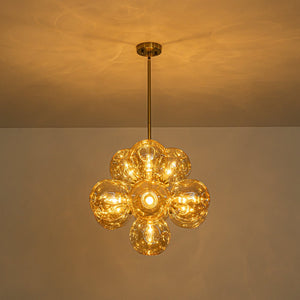 LightFixturesUSA - Bloom 10 - Light Cluster Amber Glass Round Bubble Chandelier - Chandelier - Brass - 