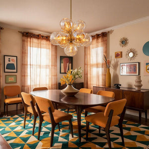 LightFixturesUSA - Bloom 10 - Light Cluster Amber Glass Round Bubble Chandelier - Chandelier - Brass - 