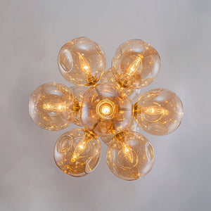 LightFixturesUSA - Bloom 10 - Light Cluster Amber Glass Round Bubble Chandelier - Chandelier - Brass - 