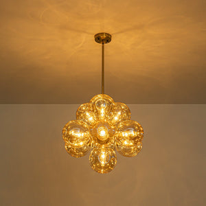LightFixturesUSA - Bloom 10 - Light Cluster Amber Glass Round Bubble Chandelier - Chandelier - Brass - 