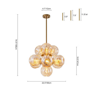 LightFixturesUSA - Bloom 10 - Light Cluster Amber Glass Round Bubble Chandelier - Chandelier - Brass - 