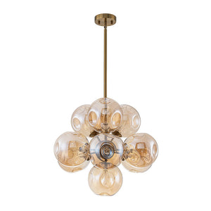 LightFixturesUSA - Bloom 10 - Light Cluster Amber Glass Round Bubble Chandelier - Chandelier - Brass - 