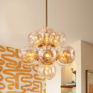 LightFixturesUSA - Bloom 10 - Light Cluster Amber Glass Round Bubble Chandelier - Chandelier - Brass - 