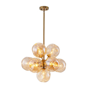 LightFixturesUSA - Bloom 10 - Light Cluster Amber Glass Round Bubble Chandelier - Chandelier - Brass - 