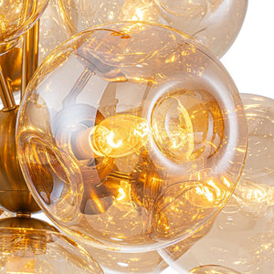 LightFixturesUSA - Bloom 10 - Light Cluster Amber Glass Round Bubble Chandelier - Chandelier - Brass - 